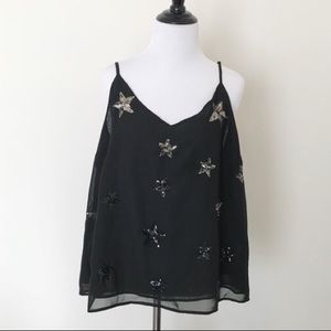 Two by Vince Camuto Black Sequin Star Tank Top